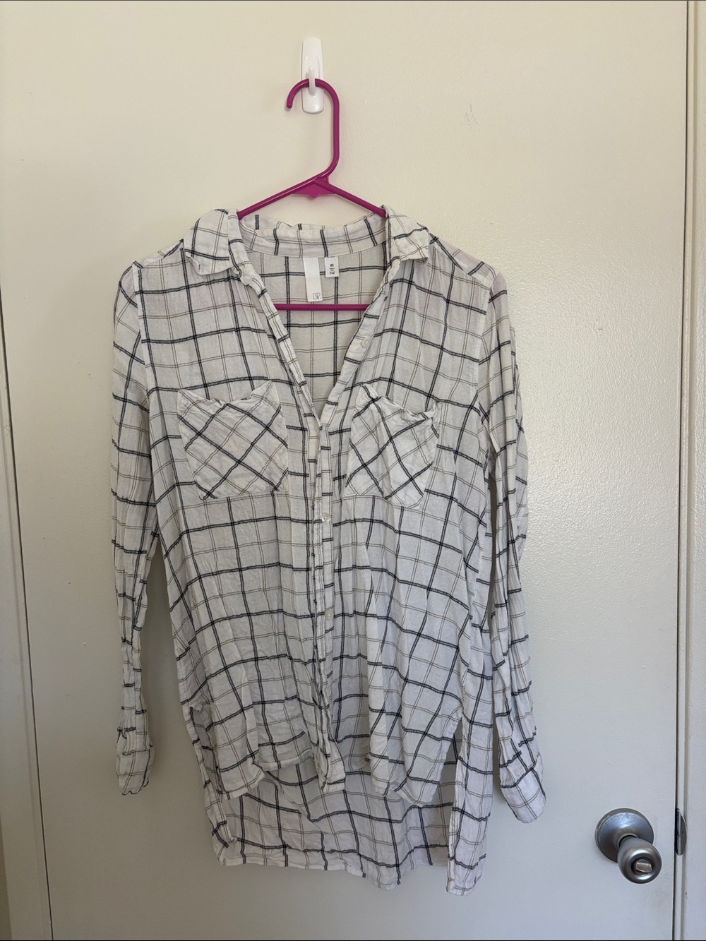 BP Lightweight White Plaid Button-Front Shirt